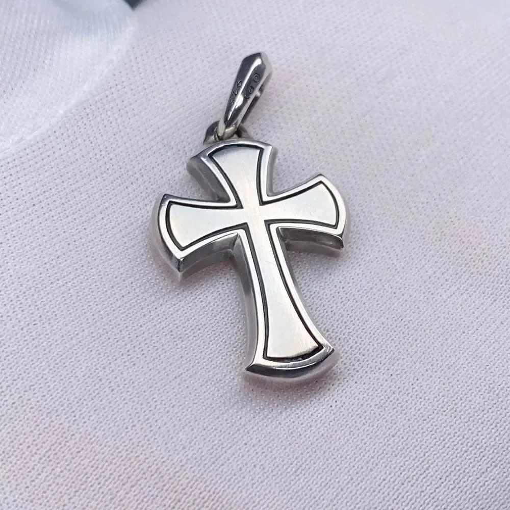 David Yurman Knife-Edge Cross Pendant Sterling Silver with Pave Black Diamonds